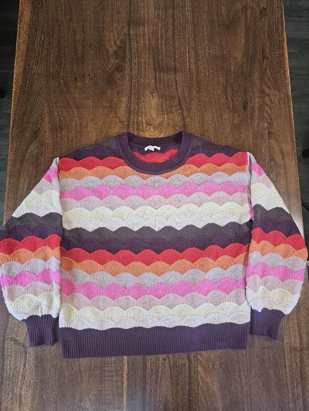 Cato Womens Scalloped Pattern Knit Sweater Mutil Colored Size XL